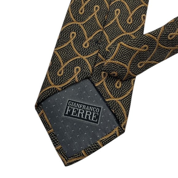 GIANFRANCO FERRE Black/Gold Geometric Silk LUXURY Tie ITALY - Picture 4 of 4